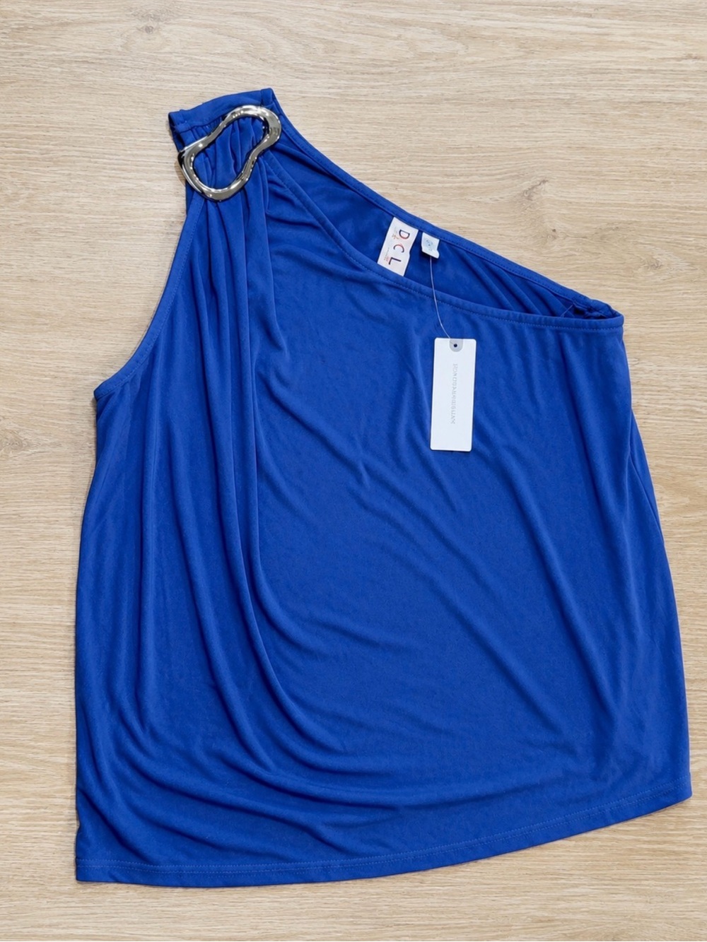 Anthropologie One-Shoulder Royal Blue Camisole with Metallic Buckle